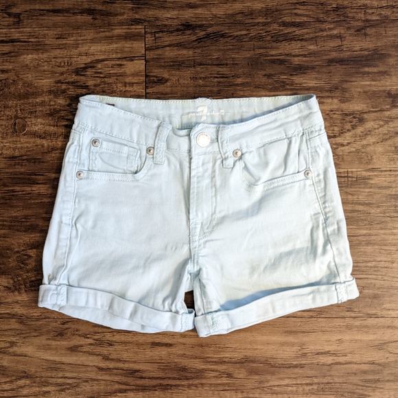 7 for all mankind Girls Size 10 Light Blue denim shorts cuffed - Picture 6 of 7